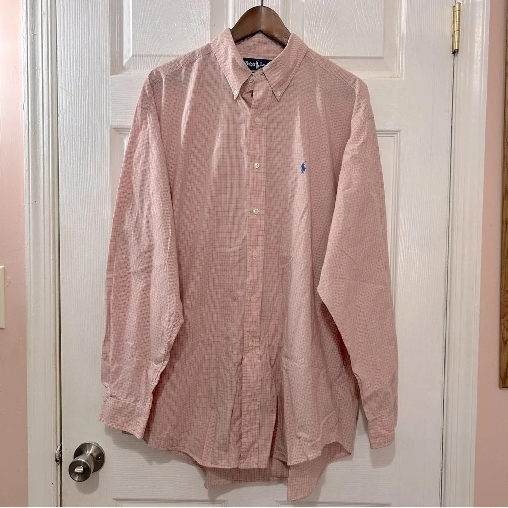 POLO Ralph Lauren Button Down Shirt Men's Blake 100% Cotton Orange Blue Sz XL